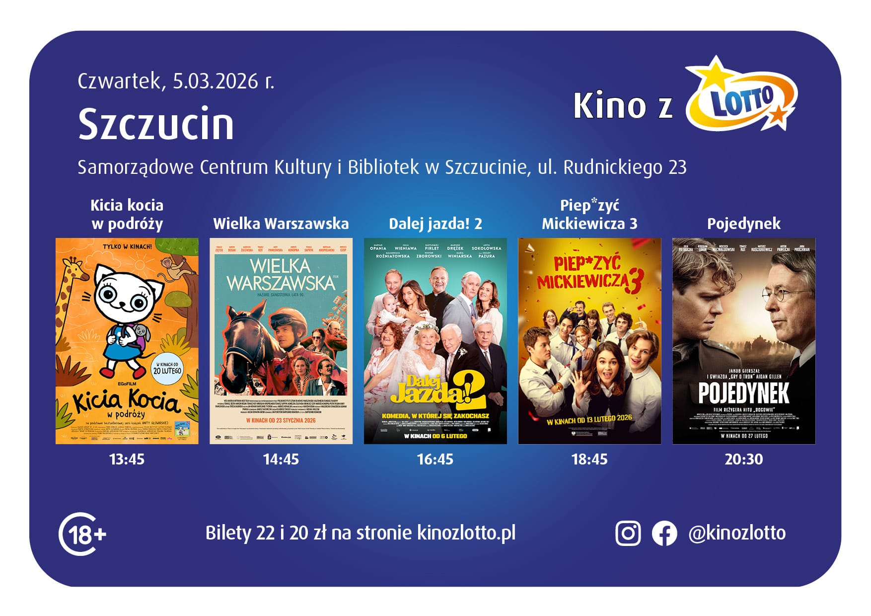 Kino z LOTTO ponownie rusza w Polskę! Premierowe seanse i akcja społeczna 5 marca w Szczucinie